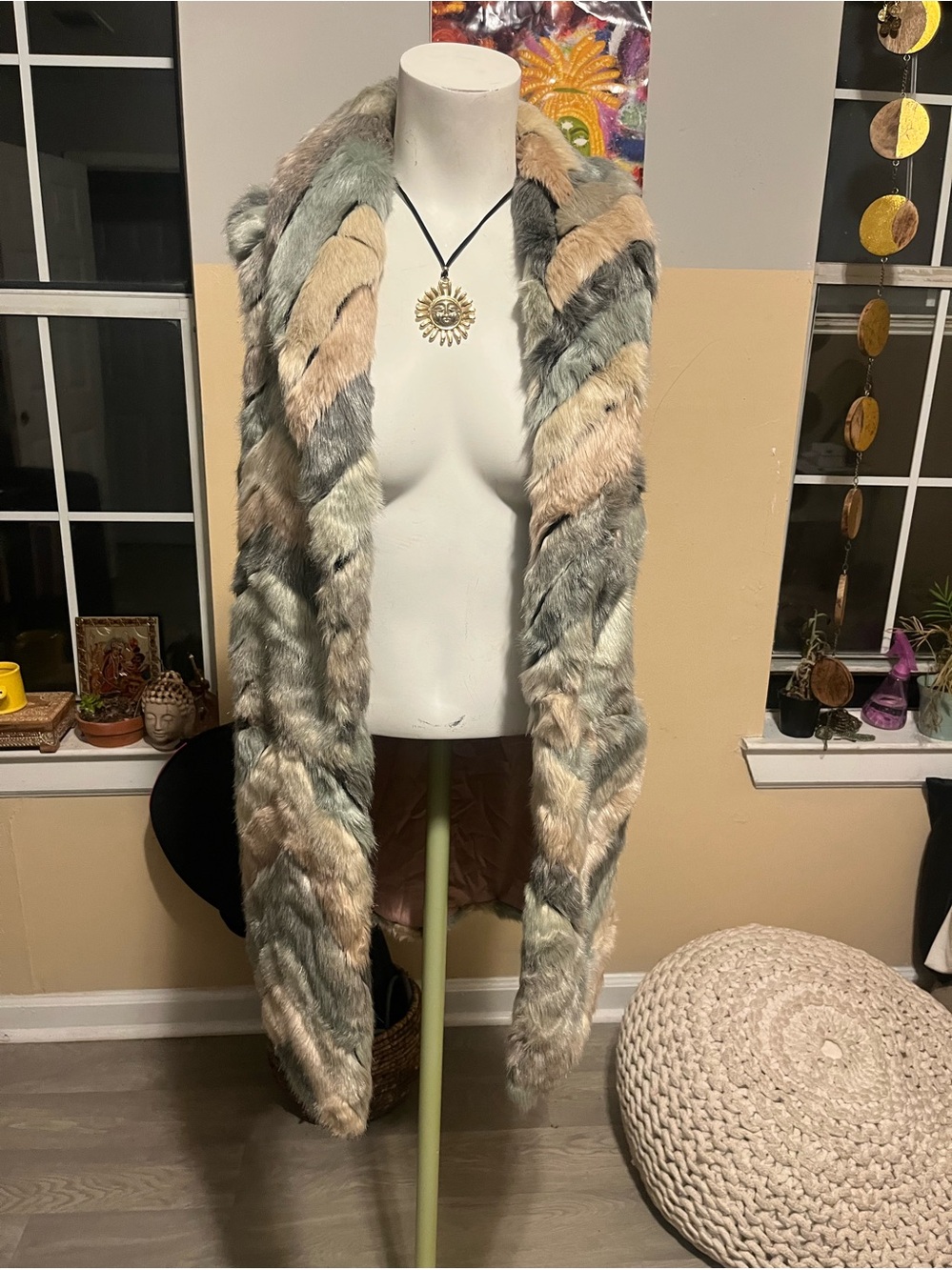 Steve Madden Luxury Boho Faux Fur Long Vest - Multi-Color Pastel